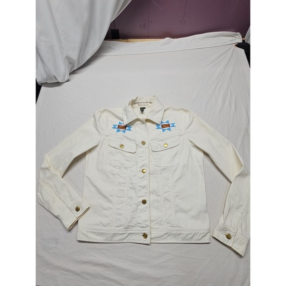 Ralph Lauren Women's White Jean Trucker Southwestern Jacket Size Med Beaded - Picture 3 of 16
